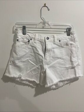 Aerie White Frayed Hem Denim Shorts